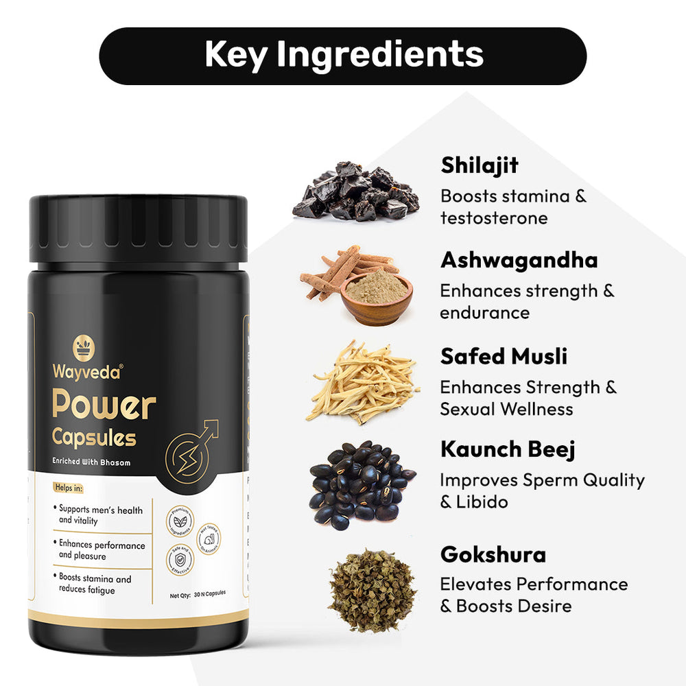Wayveda Power Capsules - Enriched with Bhasam for Men - Wayveda
